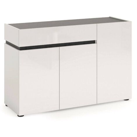 Credenza Bajardo, Madia 2 Ripiani, un Cassetto Made in Italy, 42x120x80h cm Bianco Lucido