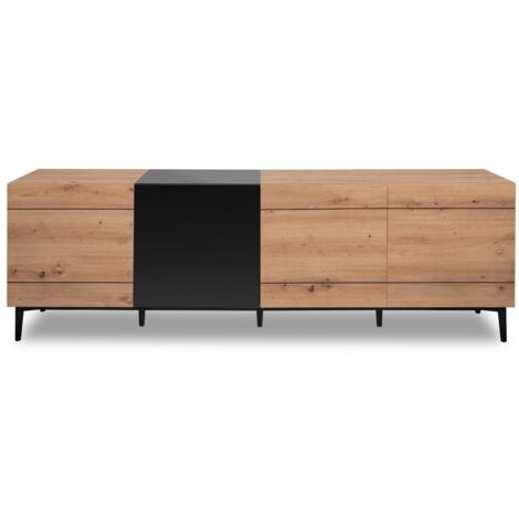 LES TENDANCES Credenza bassa 4 ante L200 cm - Decorazione legno e nero