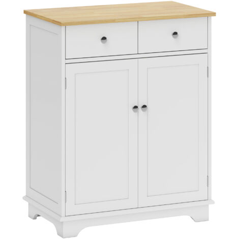 Credenza Bassa 68x40,3x85 cm con Armadietto e Cassetti in MDF e Legno di Caucciù Bianco