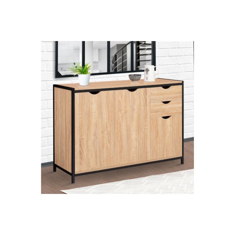 Idmarket - Credenza bassa detroit 110 cm con armadi e cassetti dal design industriale