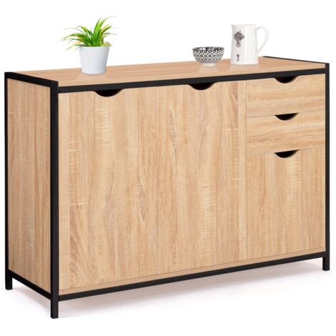 Credenza bassa DETROIT 110 cm con armadi e cassetti dal design industriale