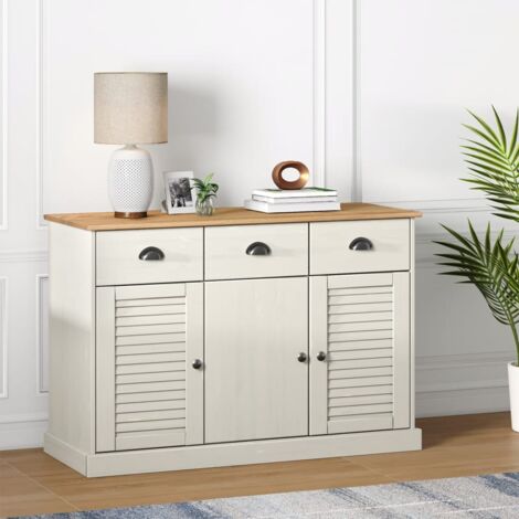 MAISON CHIC Credenza bassa,Armadietto,Mobile da Cucina Cassetti VIGO 113x40x75 cm Legno Massello Pino Bianco -BY61048