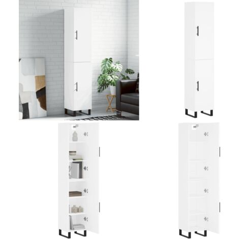 Credenza Bianca 34,5x34x180 cm in Legno Multistrato - Credenza moderna - Credenza in legno multistrato