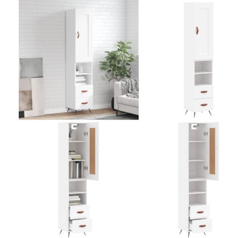 Credenza Bianca 34,5x34x180 cm in Legno Multistrato - Credenza moderna - Credenza in legno multistrato