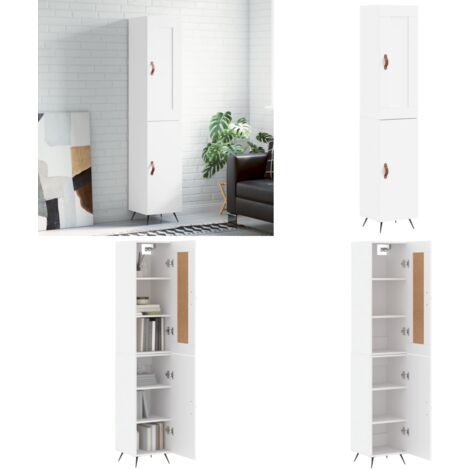 Credenza Bianca 34,5x34x180 cm in Legno Multistrato - Credenza moderna - Credenza in legno multistrato