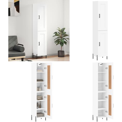 Credenza Bianca 34,5x34x180 cm in Legno Multistrato - Credenza moderna - Credenza in legno multistrato