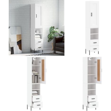 Credenza Bianca 34,5x34x180 cm in Legno Multistrato - Credenza moderna - Credenza in legno multistrato