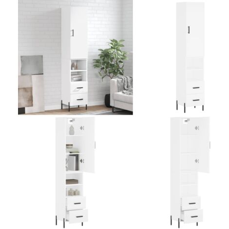 Credenza Bianca 34,5x34x180 cm in Legno Multistrato - Credenza moderna - Credenza in legno multistrato