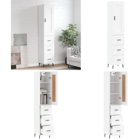 Credenza Bianca 34,5x34x180 cm in Legno Multistrato - Credenza moderna - Credenza in legno multistrato