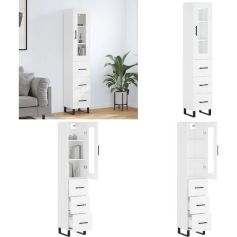 Credenza Bianca 34,5x34x180 cm in Legno Multistrato - Credenza moderna - Credenza in legno multistrato