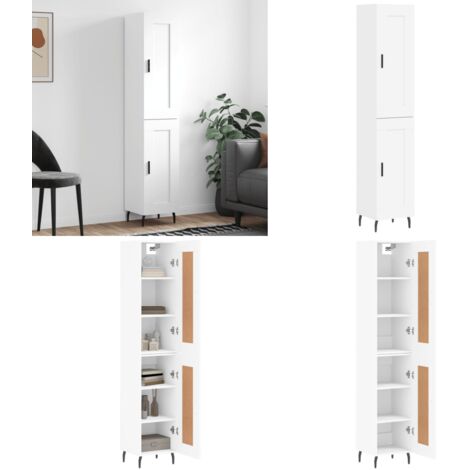 Credenza Bianca 34,5x34x180 cm in Legno Multistrato - Credenza moderna - Credenza in legno multistrato
