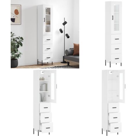Credenza Bianca 34,5x34x180 cm in Legno Multistrato - Credenza moderna - Credenza in legno multistrato