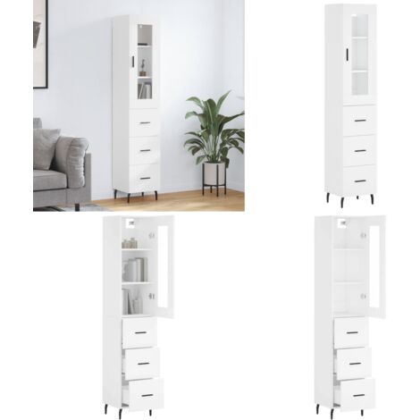 Credenza Bianca 34,5x34x180 cm in Legno Multistrato - Credenza moderna - Credenza in legno multistrato
