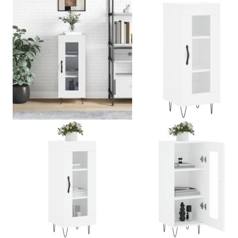 Credenza Bianca 34,5x34x90 cm in Legno Multistrato - Credenza moderna - Credenza con ante in vetro