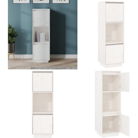 Credenza Bianca 38x35x117 cm in Legno Massello di Pino - Credenza in pino - Credenza in legno massello