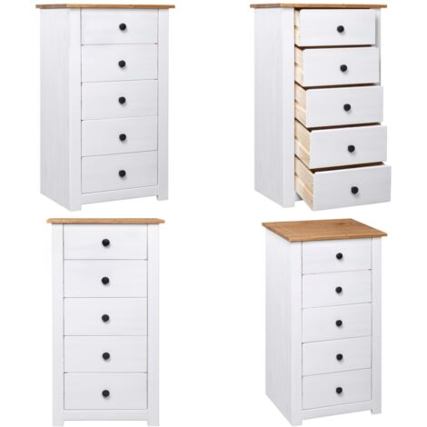 Credenza Bianca 46x40x89 cm in Legno Massello di Pino Panama - Credenza in pino - Credenza con cassetti