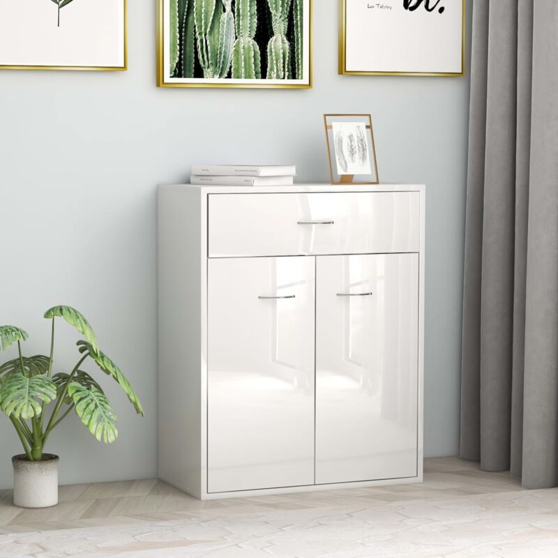 Credenza, Madia per salotto Moderna Bianco Lucido 60x30x75 cm in Truciolato Vidaxl