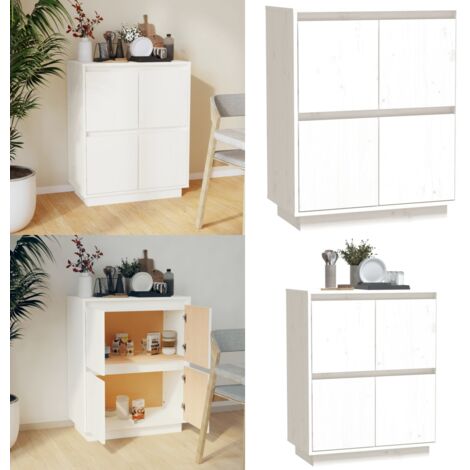 Credenza Bianca 60x34x75 cm in Legno Massello di Pino - Credenza bianca - Credenza in pino
