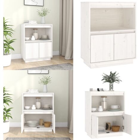 Credenza Bianca 60x34x75 cm in Legno Massello di Pino - Credenza bianca - Credenza in pino