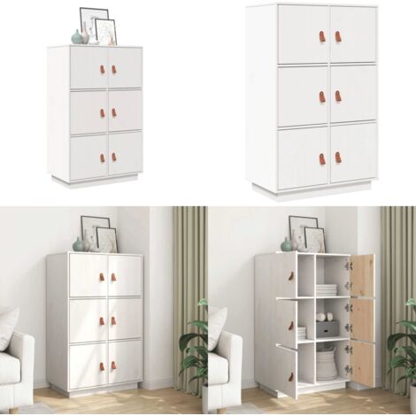 Credenza Bianca 67x40x108,5 cm in Legno Massello di Pino - Credenza in pino - Credenza per camera da letto