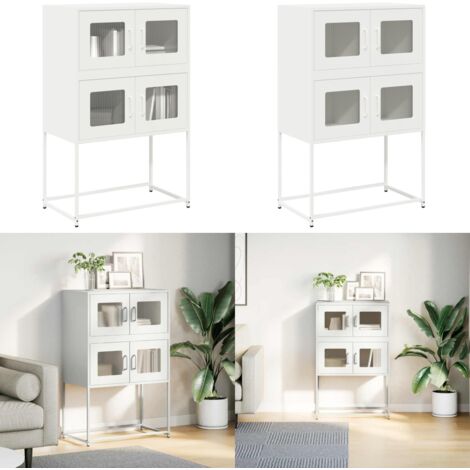 Credenza Bianca 68x39x107 cm in Acciaio - Credenza bianca - Credenza con ante
