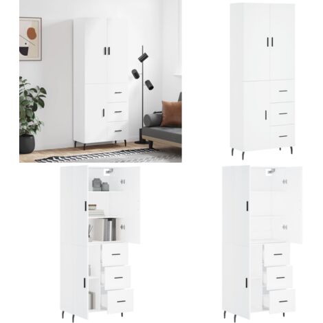 Credenza Bianca 69,5x34x180 cm in Legno Multistrato - Credenza bianca - Credenza moderna