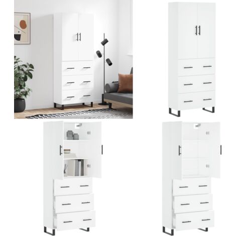 Credenza Bianca 69,5x34x180 cm in Legno Multistrato - Credenza bianca - Credenza moderna