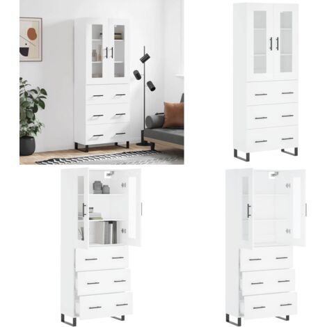 Credenza Bianca 69,5x34x180 cm in Legno Multistrato - Credenza moderna - Credenza in legno multistrato