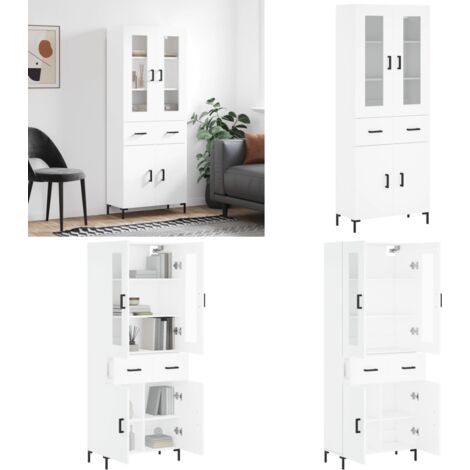 Credenza Bianca 69,5x34x180 cm in Legno Multistrato - Credenza moderna - Credenza in legno multistrato