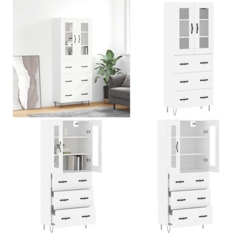 Credenza Bianca 69,5x34x180 cm in Legno Multistrato - Credenza moderna - Credenza in legno multistrato