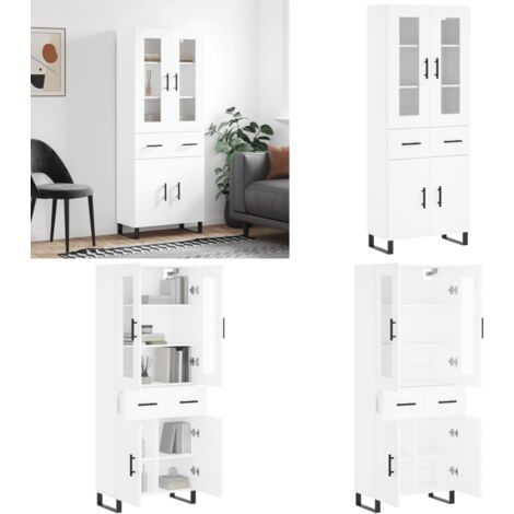 Credenza Bianca 69,5x34x180 cm in Legno Multistrato - Credenza moderna - Credenza in legno multistrato
