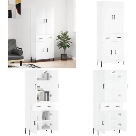 Credenza Bianca 69,5x34x180 cm in Legno Multistrato - Credenza moderna - Credenza in legno multistrato