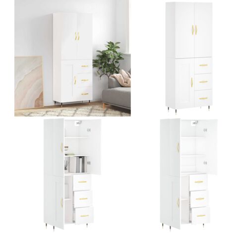 Credenza Bianca 69,5x34x180 cm in Legno Multistrato - Credenza moderna - Credenza in legno multistrato