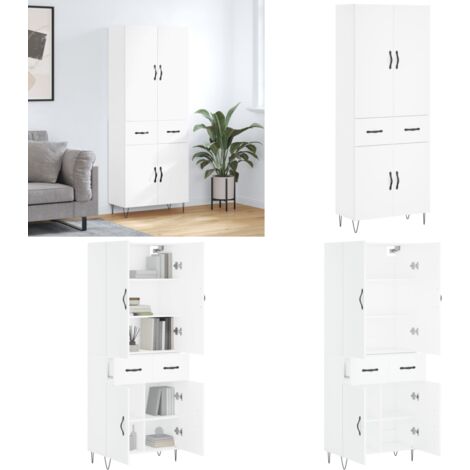 Credenza Bianca 69,5x34x180 cm in Legno Multistrato - Credenza moderna - Credenza in legno multistrato