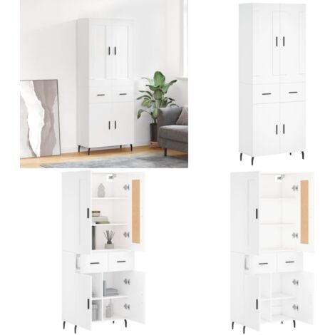 Credenza Bianca 69,5x34x180 cm in Legno Multistrato - Credenza moderna - Credenza in legno multistrato