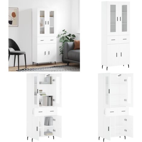 Credenza Bianca 69,5x34x180 cm in Legno Multistrato - Credenza moderna - Credenza in legno multistrato