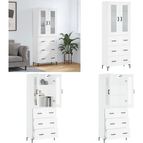 Credenza Bianca 69,5x34x180 cm in Legno Multistrato - Credenza moderna - Credenza in legno multistrato