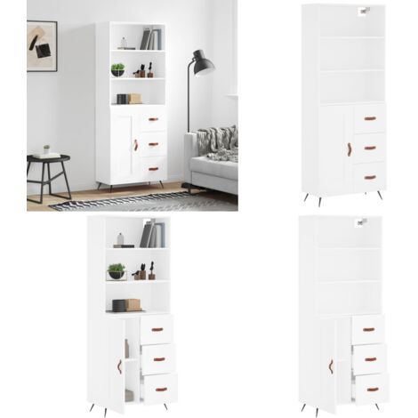 Credenza Bianca 69,5x34x180 cm in Legno Multistrato - Credenza moderna - Credenza in legno multistrato