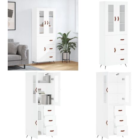 Credenza Bianca 69,5x34x180 cm in Legno Multistrato - Credenza moderna - Credenza in legno multistrato