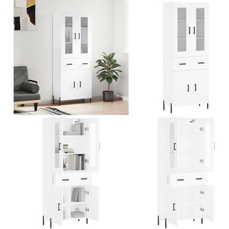 Credenza Bianca 69,5x34x180 cm in Legno Multistrato - Credenza moderna - Credenza in legno multistrato