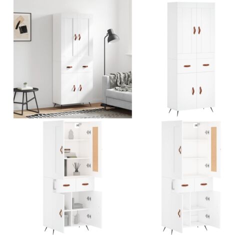 Credenza Bianca 69,5x34x180 cm in Legno Multistrato - Credenza moderna - Credenza in legno multistrato
