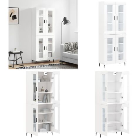 Credenza Bianca 69,5x34x180 cm in Legno Multistrato - Credenza moderna - Credenza in legno multistrato