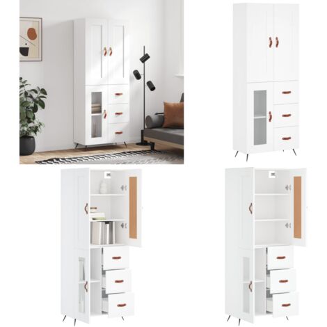 Credenza Bianca 69,5x34x180 cm in Legno Multistrato - Credenza moderna - Credenza in legno multistrato