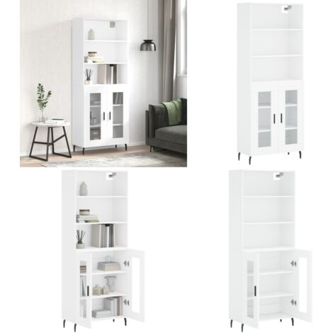 Credenza Bianca 69,5x34x180 cm in Legno Multistrato - Credenza moderna - Credenza in legno multistrato