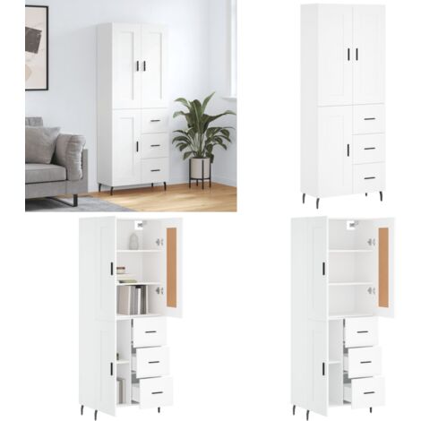 Credenza Bianca 69,5x34x180 cm in Legno Multistrato - Credenza moderna - Credenza in legno multistrato