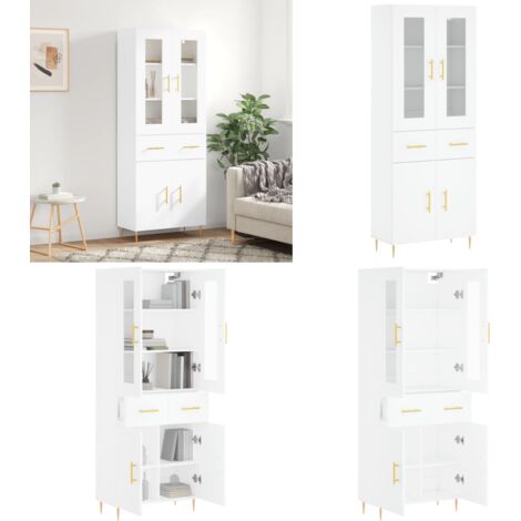 Credenza Bianca 69,5x34x180 cm in Legno Multistrato - Credenza moderna - Credenza in legno multistrato