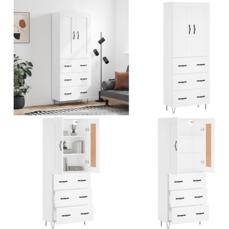 Credenza Bianca 69,5x34x180 cm in Legno Multistrato - Credenza moderna - Credenza in legno multistrato