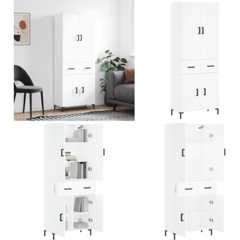 Credenza Bianca 69,5x34x180 cm in Legno Multistrato - Credenza moderna - Credenza in legno multistrato