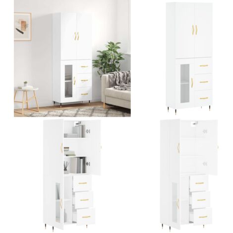 Credenza Bianca 69,5x34x180 cm in Legno Multistrato - Credenza moderna - Credenza in legno multistrato
