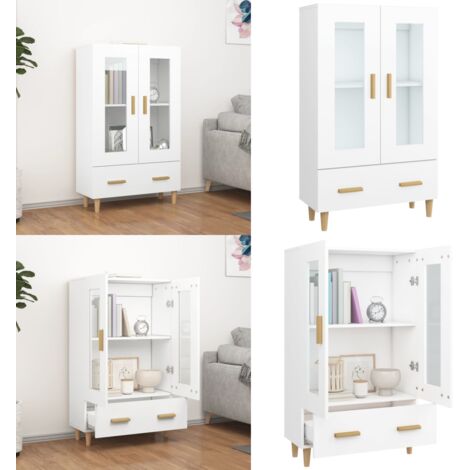 Credenza Bianca 70x31x115 cm in Legno Ingegnerizzato - Credenza in legno multistrato - Credenza in vetro